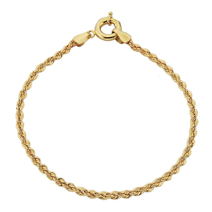 14k Real Solid Yellow Gold Rope Bracelet Women's - 7.5 Inches