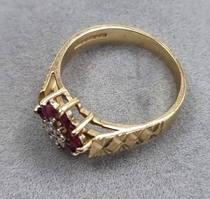 9ct Gold Diamond + Ruby Ring Size N