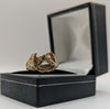375 9CT HALLMARKED, YELLOW GOLD, HORSE SHOE AND HORSE DESIGN, SIZE:V, 4.5G, BOXED