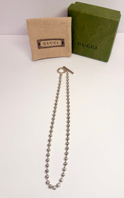 GUCCI BOULE SILVER STRIPE BEADED CHOKER NECKLACE