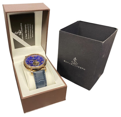 Samuel Joseph Limited Edition Navy & Gold Automatic Skeleton Men's Watch