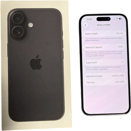 Apple iPhone 16 128GB Black - 100% Battery & 0 Cycle Count
