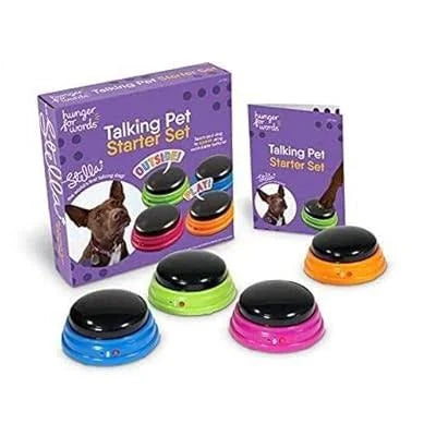 Talking Pet Starter Set - 4 Piece Set Recordable Buttons For Dogs, Talking Dog Buttons, Teach Your Dog To Talk, Talking Pet, Dog Training Games 2 S