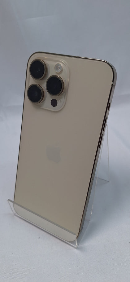 dx Apple iPhone 14 Pro Max 256GB gold 85% batt health unlocked unboxed  (crack on screen)