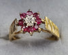 9ct Gold Diamond + Ruby Ring Size N