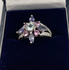 9ct White Gold Ring purple & pink stones size - K