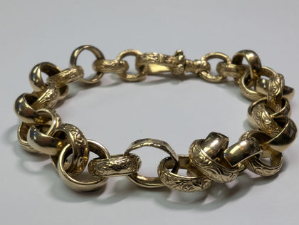 9CT GOLD PATTERNED BELTCHER BRACELET  34.41G PRESTON STORE