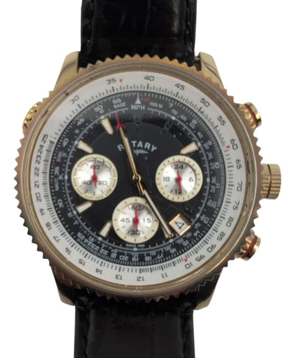 Rotary Men's Chronograph Black Leather Strap Watch Battery Operated 