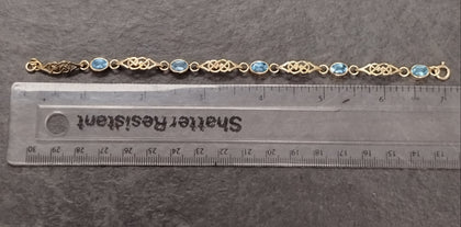 9ct Yellow Gold Celtic Bracelet with 5 Bezel Set Blue Stones - 7