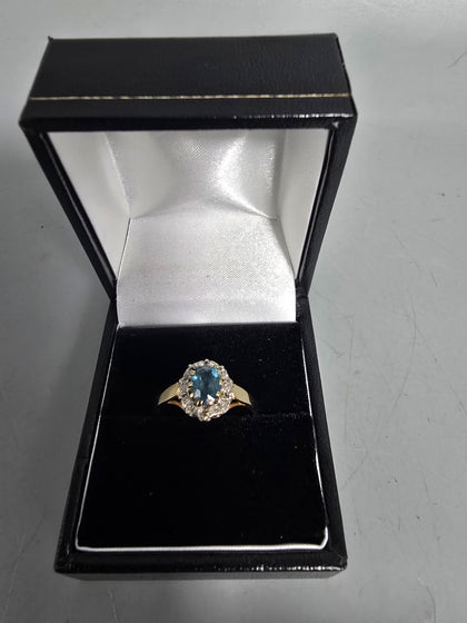 9CT Gold Ring With Blue Stone Size N 2.1G 375