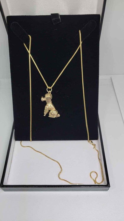 9ct Yellow Gold Thin Chain Necklace With Poodle Dog Pedant - 26