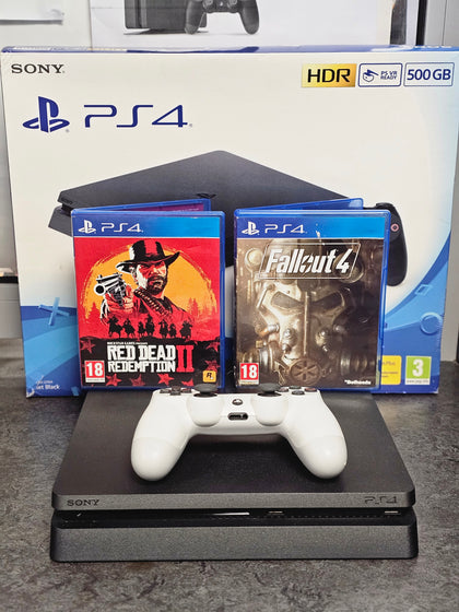 Playstation 4 Slim Console, 500GB Black**With Red Dead Redemption 2 and Fallout4**