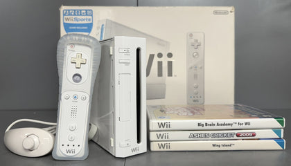 Nintendo Wii White Console Bundle ( + Big Brain Academy, Ashes Cricket 2009, Wing Island ) ** Boxed **