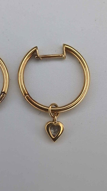 18ct Yellow Gold Sundance Hoop Earrings With CZ Heart Stone - 2.20 Grams