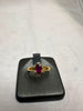 18ct Yellow Gold Pinky/Red and Clear Gem Ring Size K