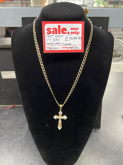 9ct Gold Necklace and Cross 17.33g