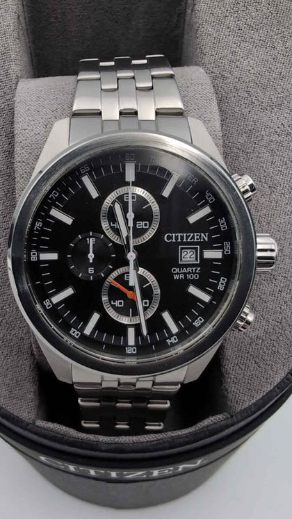 Citizen Mens Quartz Chronograph Watch With Steel Bracelet - Boxed **LIKE NEW**