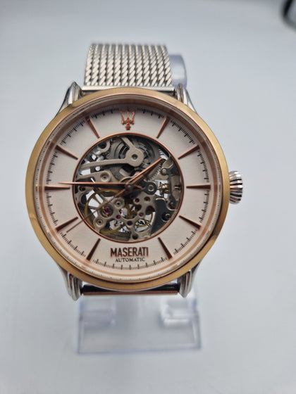 Maserati R8823118001 mens skeleton Automatic stainless steel watch with papers and box