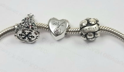 Pandora Bracelet + Safety Chain + 3 Charms