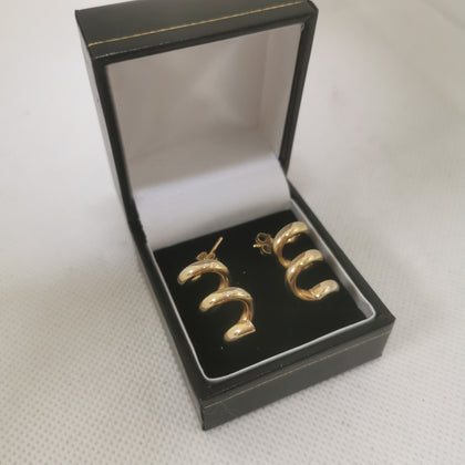 9K Gold Curly Earrings, Hallmarked 375 & Tested, 2.60Grams, Box Included