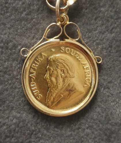 1980 1/10th oz Krugerrand Coin in 9ct Gold Mount & 20