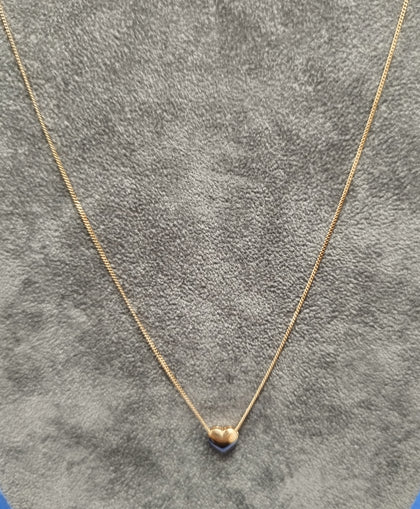14ct Gold Tight Curb Chain & Heart Pendant Necklace