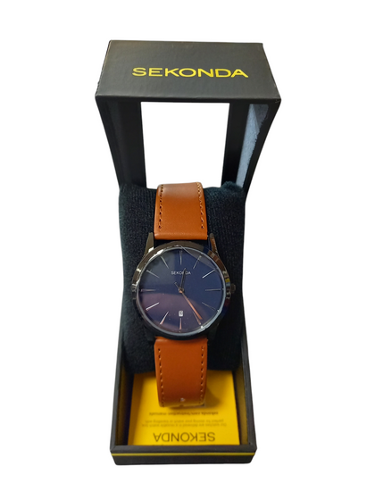 Sekonda Mens Watch with Blue Dial And Brown Leather Strap 1514