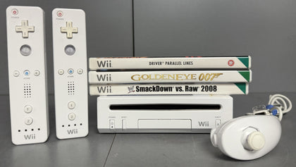 Nintendo Wii V2 White Console Bundle ( + Driver Parallel Lines, Goldeneye 007, Smackdown vs Raw 2008 ) ** Unboxed **