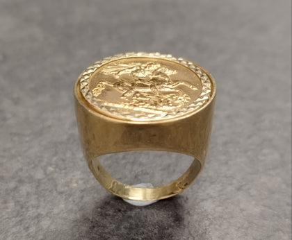 Full Sovereign Coin set in Plain Sides 9ct Mount Ring