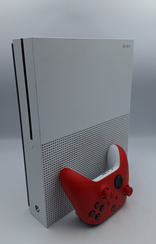 Microsoft xbox One S 1TB white gaming console with 1 x red controller and all leads unboxed