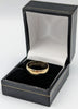 375 9CT YELLOW GOLD RING, BAND DESIGN, SIZE P, 3.7G, BOXXED
