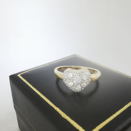 9K Gold Love Heart Ring with Gorgeous CZ(large stones) Stones, and Diamond Small Stones,1.72Grams Total, 375 Hallmarked & Tested,  Size: M