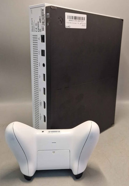 Microsoft Xbox One S Console, 1TB, White, unboxed with leads and controller