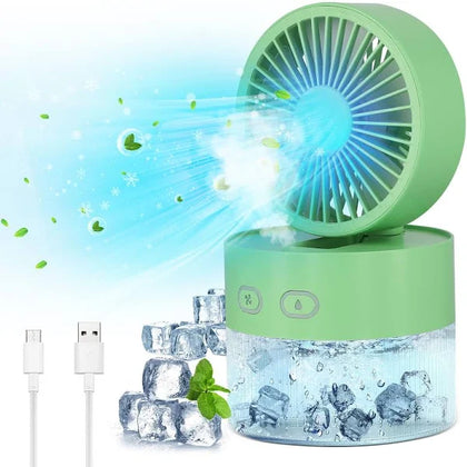 HuuppHip USB Desk Fan, 3 in 1 Portable Small Desktop with 3 Speeds, Night Light, Foldable Cold Air Humidification Spray Fan, Mini Table Cooling Fan.