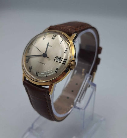 1960's Timex Marlin 9ct Gold Plated Automatic Watch With leather Strap