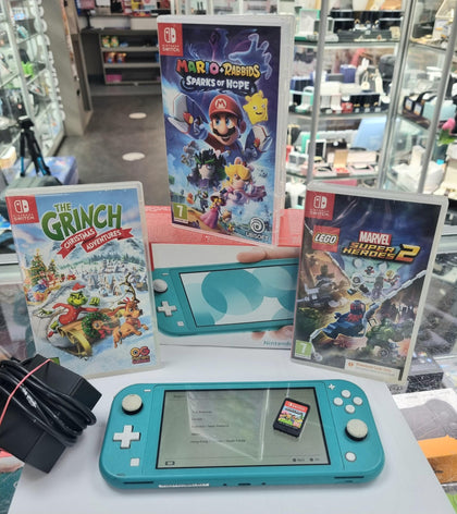 Nintendo Switch Lite Console, 32GB Turquoise, Boxed Bundle