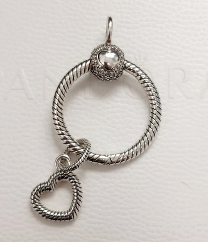 Genuine Pandora Moments Small Pave O Pendant & Open Heart Dangle Charm S925 ALE