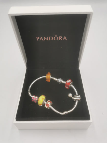 Pandora Bracelet With 6 Charms & Original Box (925 ALE)