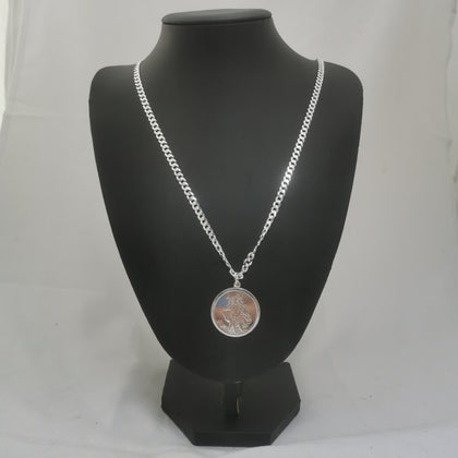 925 Silver Chain with St Christopher Like Pendant, 24.5Grams, Hallmarked, Length: Approx. 24