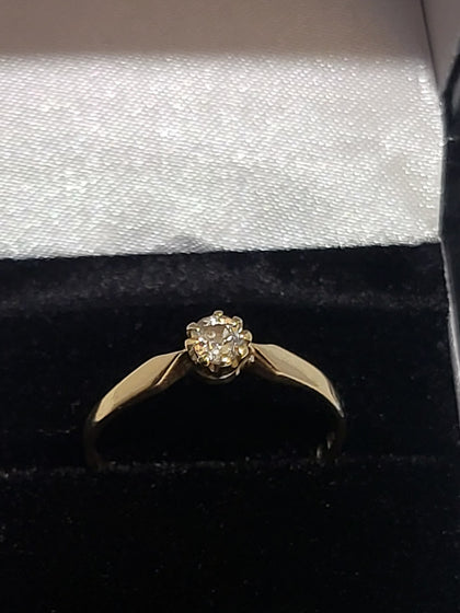 18ct Yellow Gold Ring with Clear Stone - Size N - 1.7g