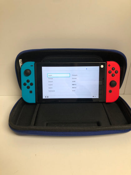 Nintendo Switch with Neon Blue & Red Controllers