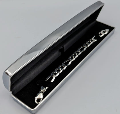 925 SILVER HALLMARKED, FIGARO BRACLET W/ LOBSTER LOCK, 8