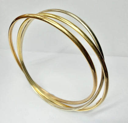 18ct yellow/white/rose gold interlinked trio bangle