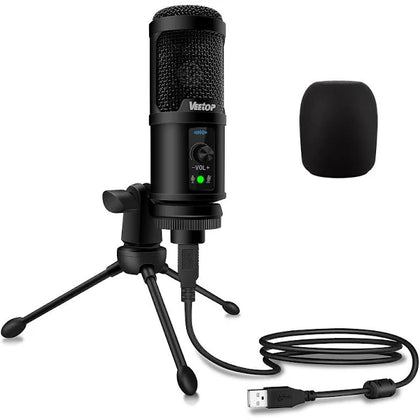 Veetop USB Microphone Metal Computer Condenser PC Mic for Gaming Podcasting Streaming Recording Voiceover YouTube Skype Twitch Zoom Cardioid with