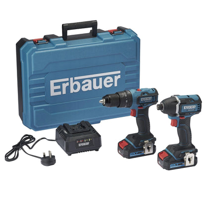**Black Friday Deal** Erbauer 18V Li-Ion Ext Cordless Combi Drill & Impact Driver (2 x 2Ah) - EID18-Li - Refurbished
