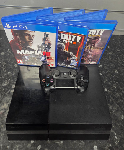 Playstation 4 Console, 500GB Black, with 3 Games