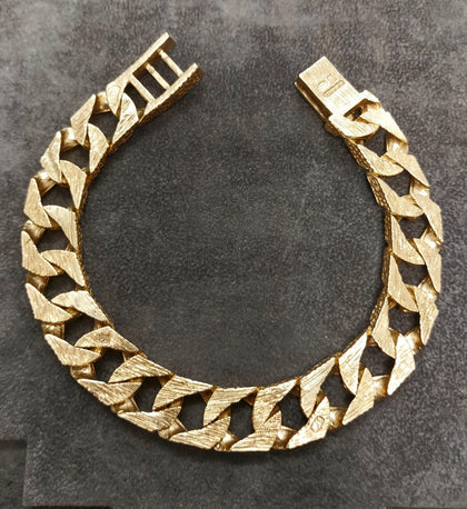 9ct Vintage Half Textured Yellow Gold Curb Bracelet 66g - 9