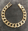 9ct Vintage Half Textured Yellow Gold Curb Bracelet 66g - 9"