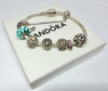 Pandora Snake Bracelet with Heart Clasp and 7 Charms & Safety Chain 19cm