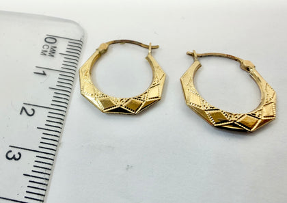 9ct yellow gold patterned Creole Hoop Earrings